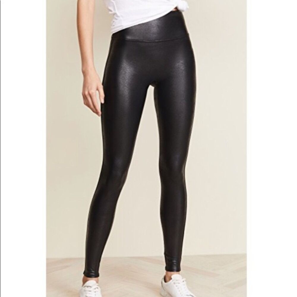 SPANX Black Faux Leather High-Rise Leggings Med Tall